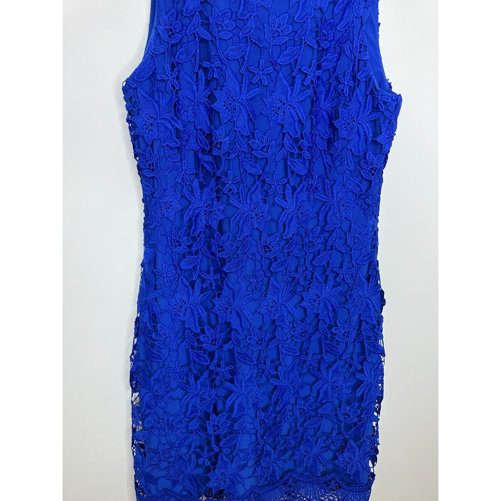 Lauren Ralph Lauren Royal Blue Floral Lace Overlay Sleeveless Sheath Dress Sz 10 - Picture 7 of 15